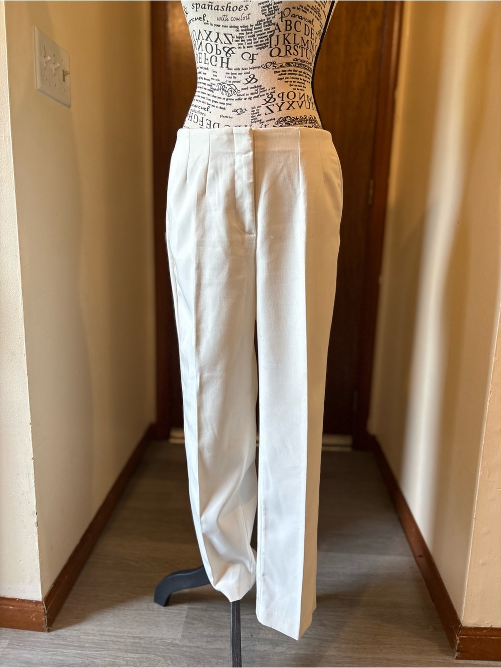 H&M Cream High-Waist Pleated Trousers